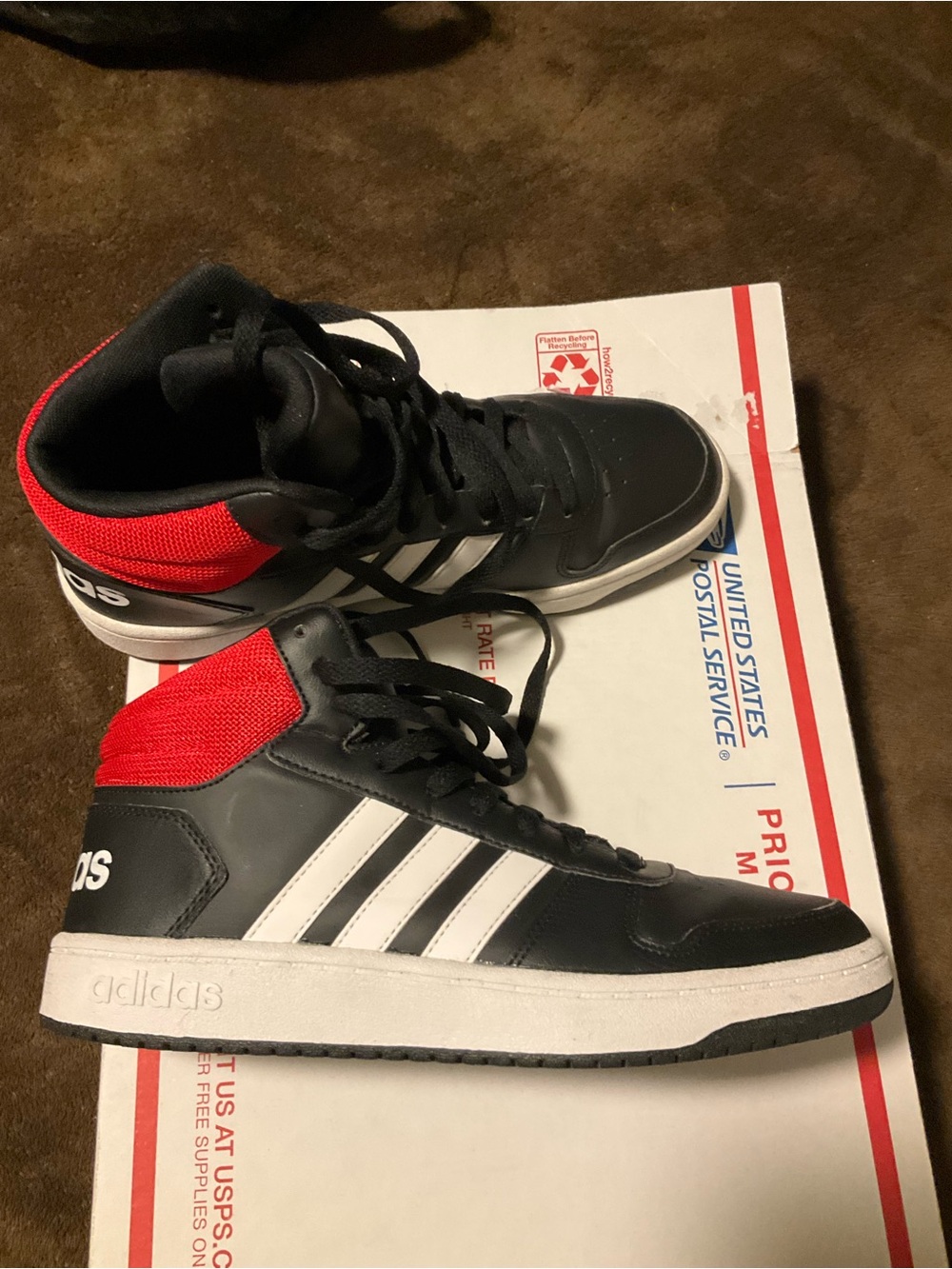 adidas Black, White & Red High-Top Sneakers